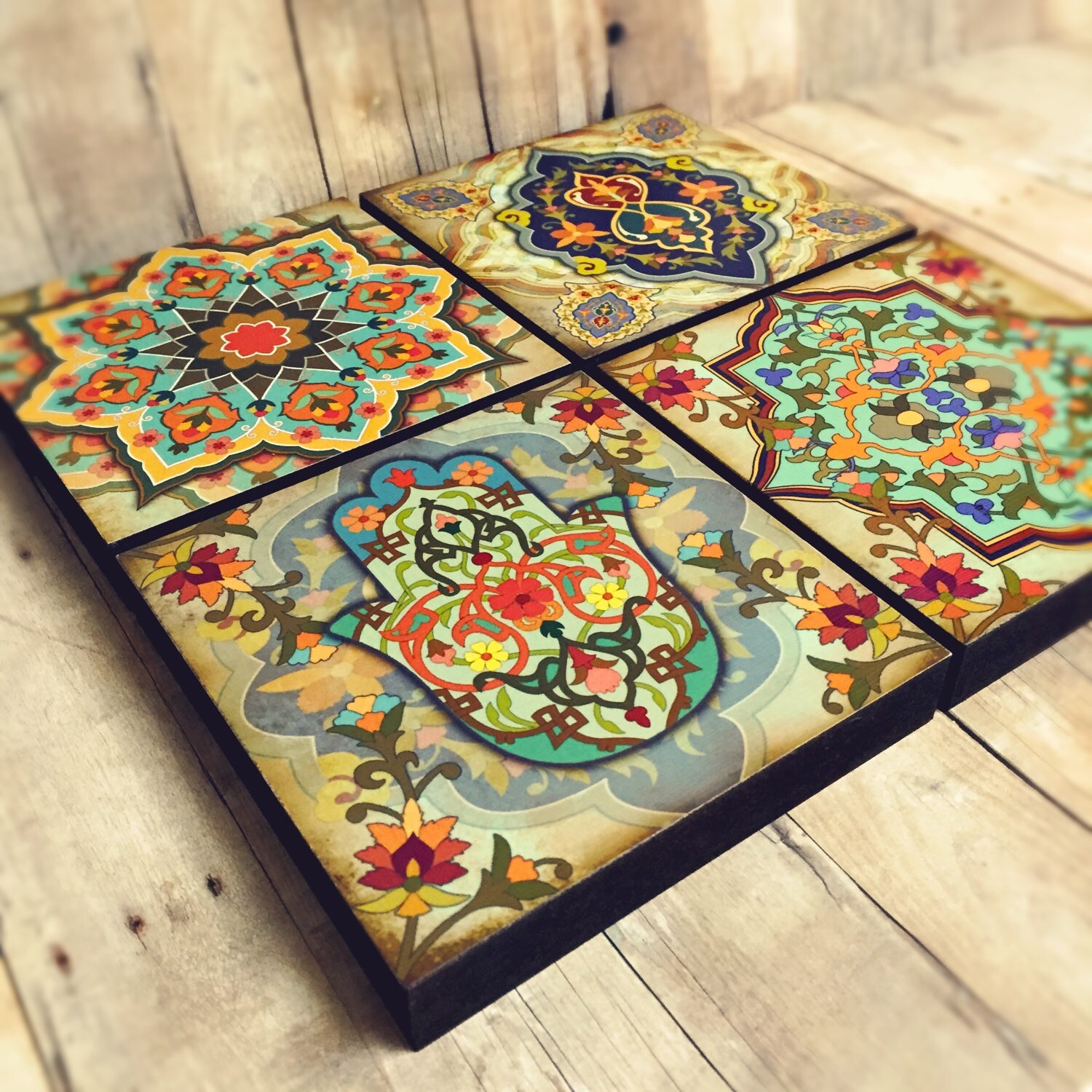 Moroccan wall art Set hamsa Block Set of 4 Hamsa wall art