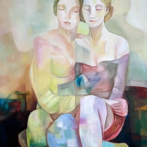 Original Oil Painting: Abstract Figurative Art, Soft Embrace (50x70 cm)