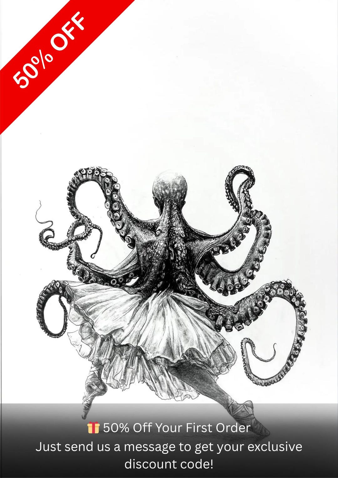 Surreal Octopus Ballerina Drawing: Original Graphite Art, Signed - Etsy