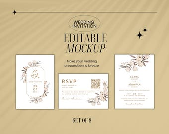 Customizable Wedding Invitation Suite | 7 Editable Canva Templates: Invite, RSVP, Save the Date, Menu & More