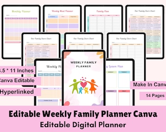 EDITABLE Weekly FAMILY PLANNER Command Center | Family Planner | Printable Family Calendar | Family Household Weekly Schedule | Homeschool