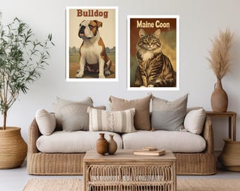 Bulldog Vintage Print, Dog Portrait Art, Antique Style, Pet Wall Decor, Instant Download PNG