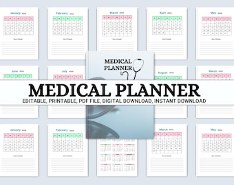 Jährlicher Medizinplaner, Terminkalender für Gesundheitsleistungen, Digitaler Download