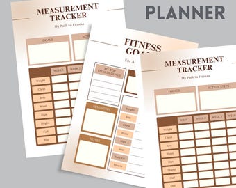 Digital Brown Minimalist Fitness Planner, PDF Workout & Health Tracker, Perfect Fitness Gift, Exercise and Nutrition Tracker