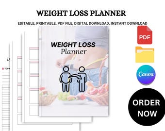 Printable Weight Loss Planner, Customizable Fitness and Diet Log, Track Goals & Progress, Healthy Living Gift, Fitness and Nutrition Tracker