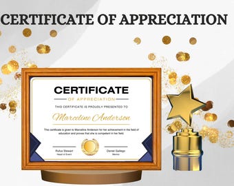 Personalized Certificate of Appreciation, Customizable Award for Employee or Teacher, Perfect Recognition Gift, Gift for Exceptional Service