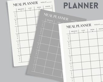 Digital Black and White Meal Planner, Minimalist Printable PDF for Meal Prep, Unique Kitchen Gift, Organized Meal Planning