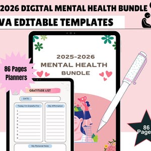 2025 Mental Health Planner Bundle, Self-Care Digital Journal, Printable Therapy and Wellness Templates, Mental Health Planner, Mental Health