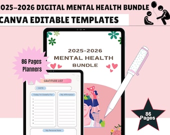 2025 Mental Health Planner Bundle, Self-Care Digital Journal, Printable Therapy and Wellness Templates, Mental Health Planner, Mental Health