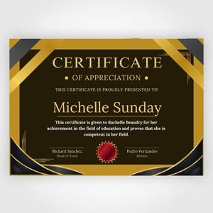 Printable Appreciation Certificate, elegant PDF document for employee recognition or thank you gifts