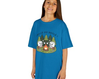 Funny Camping T-shirt for Kids, Toasted or Burnt Marshmallow Sweater, Campfire Clothing for Boys and Girls, Little Camper Gift