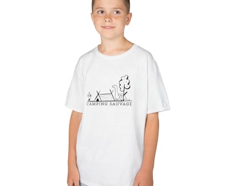 T-shirt Camping Sauvage Enfant, Chandail Dinosaure pour Garçon, Cadeau Petit Campeur et Explorateur, Vêtement Plein Air Nature