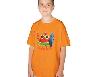 T-shirt Enfant En Vacances Melon d'Eau, Chandail Été Surf et Plage, Vêtement Estival Fille et Garçon, Cadeau Fin des Classes