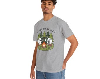 Camiseta engraçada para adultos com tema de acampamento, suéter divertido com estampa de fogueira ou marshmallow grelhado ou queimado, presente ideal para campistas (homens e mulheres).