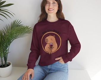 Capybara Good Wine Friday Sweatshirt, Humorous Wine Sweater, Funny Adult Clothing, Gift for Office Colleagues, Aperitif Lovers