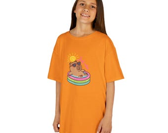 T-shirt Capybara Enfant Just Relax, Chandail Été Animal Mignon, Vêtement Vacances Piscine Garçon Fille, Style Kawaii