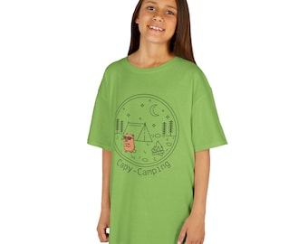 T-shirt Capybara Enfant Capy-Camping, Chandail Drôle Animal Mignon, Vêtement Plein Air Fille et Garçon, Cadeau Petit Campeur