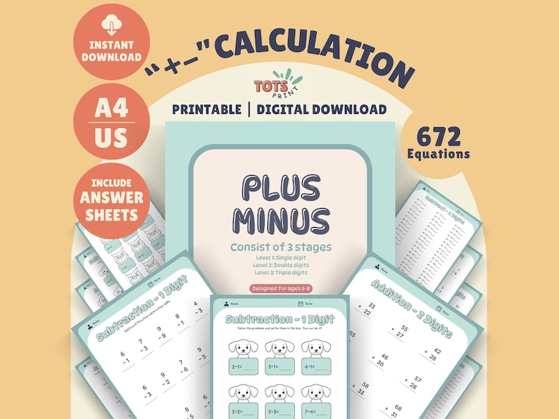 Math Addition Subtraction Worksheets | Kids Printable | Math Activity ...