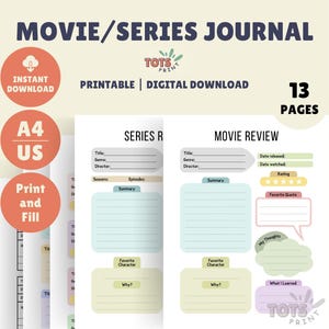 Movie/Series Journal | Digital and Printable | TVshow Tracker | Film diary | Media Log | Watchlist | Series binge | Review Critique Template