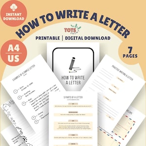 Cómo escribir una carta / Material imprimible para niños / Guías y hojas de trabajo sobre el formato de la escritura de cartas / Educación de la escritura para niños / Recursos de escritura para la educación en el hogar