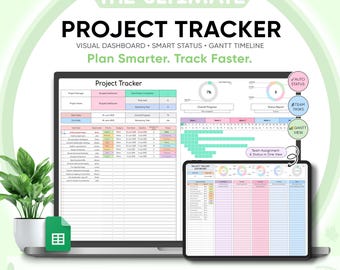 Project Tracker Google Sheet: Automated Dashboard & Gantt Timeline (Digital Download)