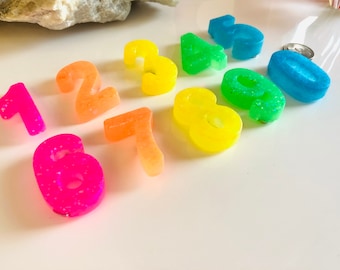 Set of 10 matte rainbow number magnets! Home school-virtual learning- fridge letters -sensory numbers- counting-toddler toys-resin magnet