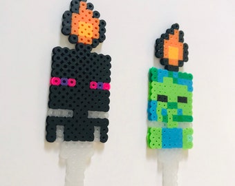 MINE game perler cake topper, Happy Birthday, pixel art, cake toppers, TNT  , Zombie, gamer party, birthday party