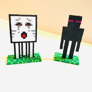 Mine game style fan art, perler 6” standing figure, Birthday, cake toppers, zombie party favors,  Tabletop party