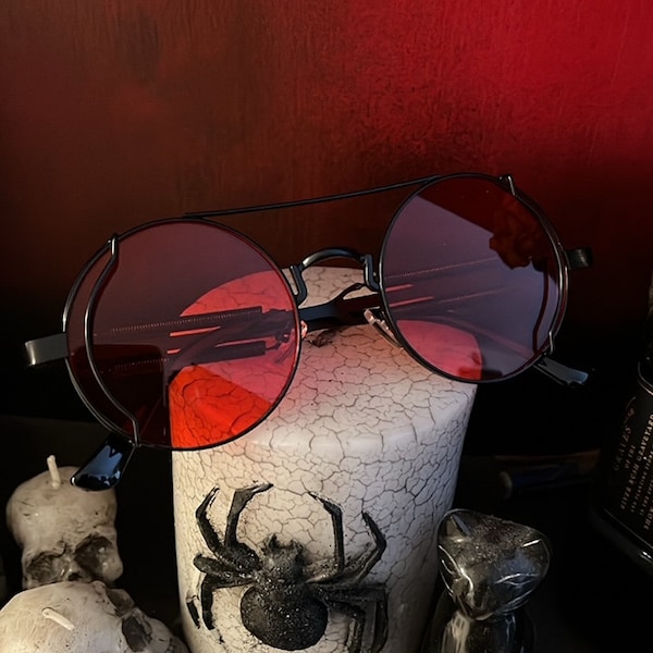 Steampunk Style | Round Metal Frames | Dark Fashion | Unisex Sunglasses