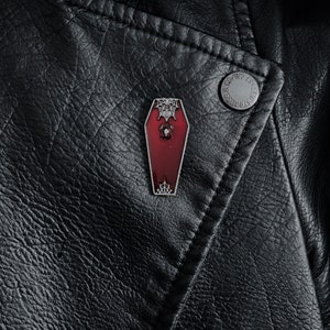 Spider Coffin Red Pin | Spiderwebs | Collar Pin or Sweater Pin