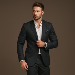 Men’s Charcoal Black Slim Fit Suit – Custom Tailored Blazer & Trousers | Formal Wedding Tuxedo, Business Meeting - Prom Suit by NAARVI
