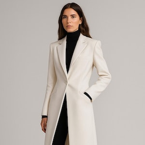 Ivory Wool Long Coat for Women – Elegant Winter Overcoat by NAARVI – Custom Tailored, Minimalist Formal Layer, Luxe Fall/Winter Outerwear