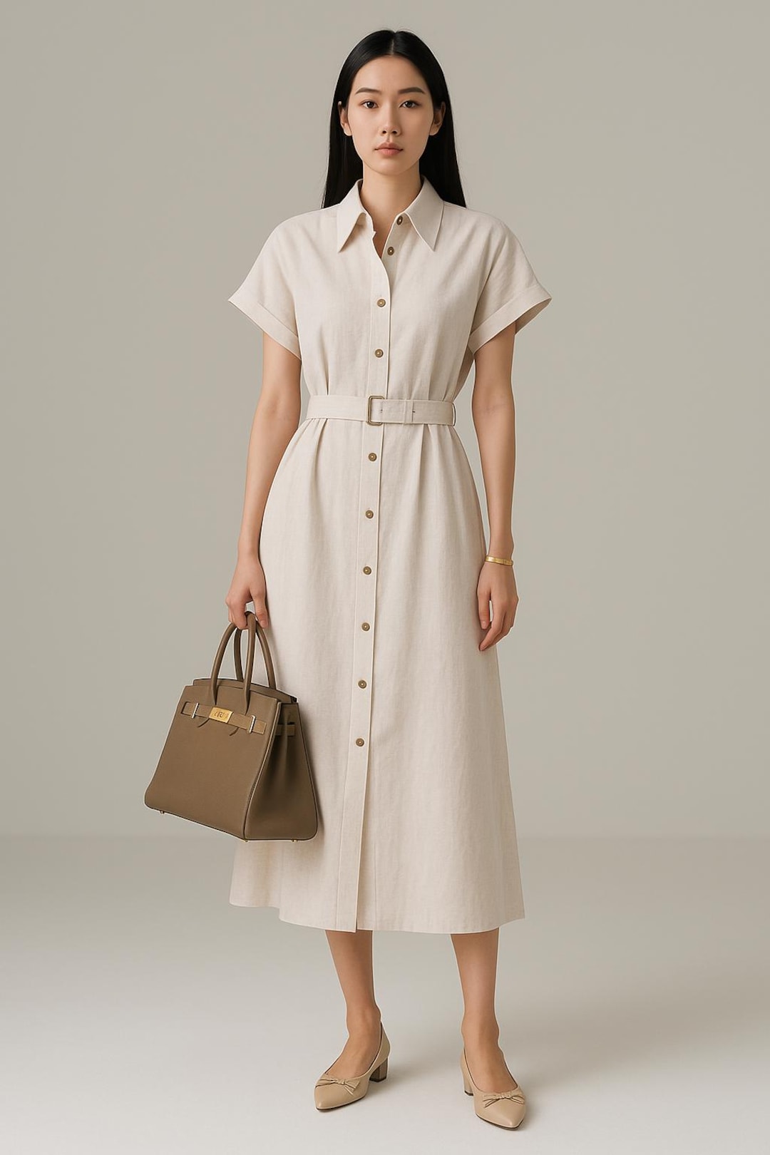 Printed Designer Buttoned Belted Shirt Dress