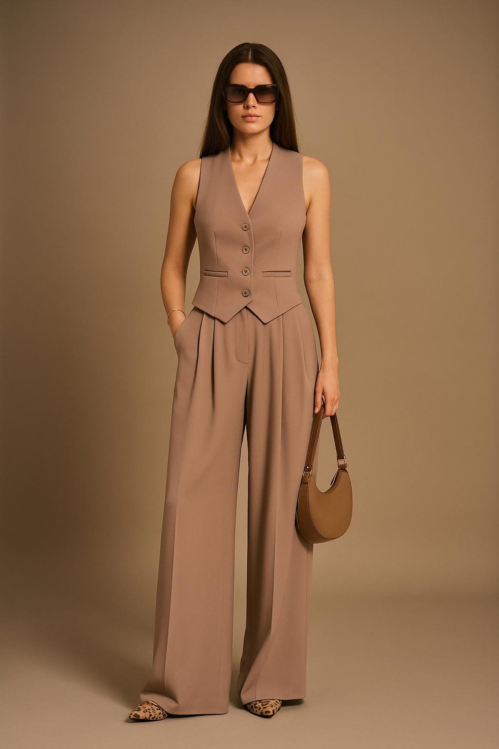 Taupe Fitted Tailored Waistcoat