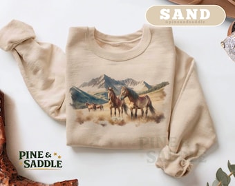 Wild Horses Sweatshirt, Retro 90s Vintage Horse Print, Western Horse Lover Crewneck