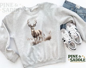 Whitetail Deer Hunter Sweatshirt, Retro 90s Vintage Deer Hunting Print, Western Hunting Crewneck