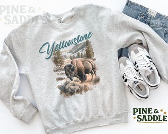 Yellowstone Buffalo Sweatshirt, Retro 90s Vintage National Park Print, Western Bison Crewneck