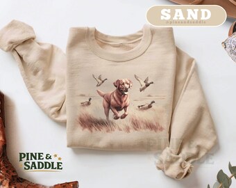 Red Fox Lab Duck Hunting Sweatshirt, Retro 90s Vintage Hunting Dog Print, Western Crewneck