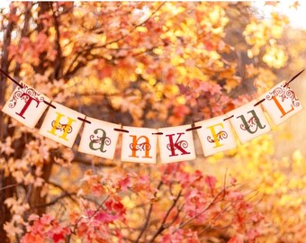 Thanksgiving Decoration THANKFUL Fall Banner hostess gift