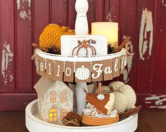 Hello Fall mini banner tiered tray letterboard decoration