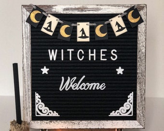 Mini bannière sorcière - bannière d’Halloween guirlande à plusieurs niveaux plateau carton décoration de panneaux