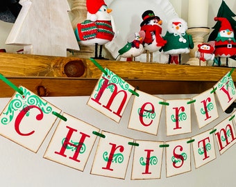 Merry Christmas banner Emerald Green and Red