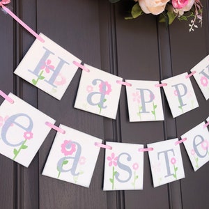 Happy Easter pink floral spring banner garland decoration image 1