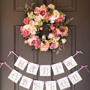 Happy Easter pink floral spring banner garland decoration image 2