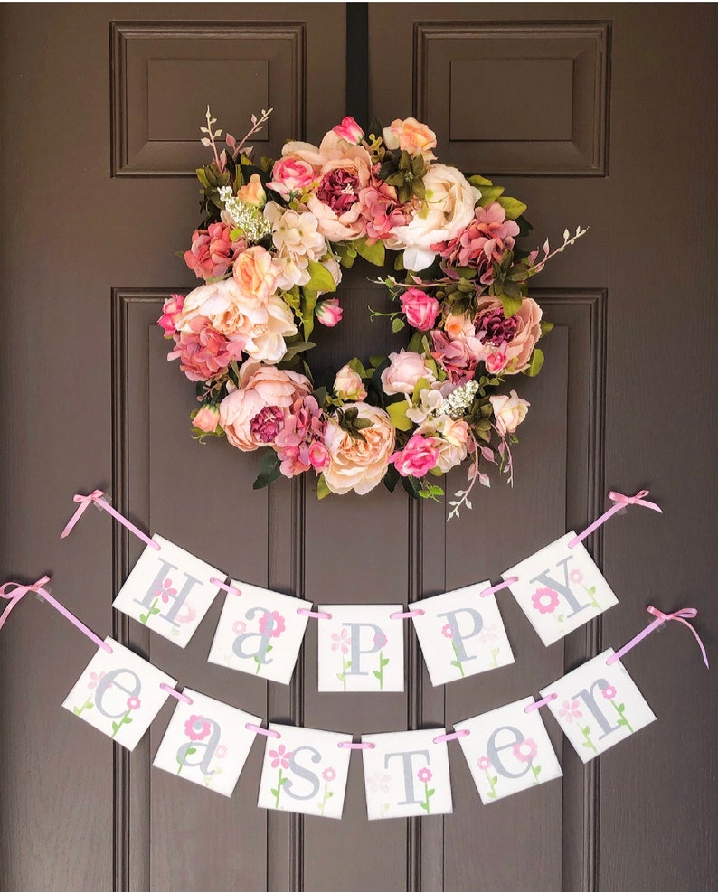 Happy Easter pink floral spring banner garland decoration image 2