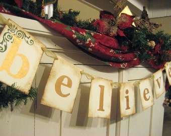 Christmas Decoration BELIEVE Holiday Banner Sign Garland