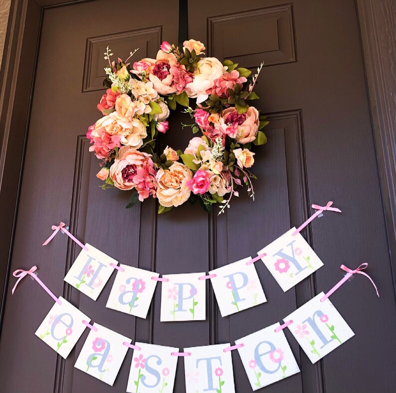 Happy Easter pink floral spring banner garland decoration image 3