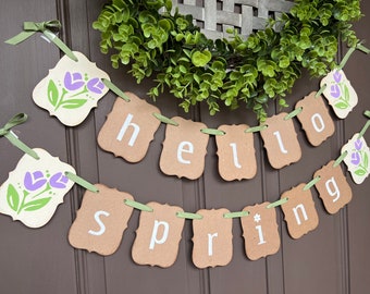 Hello Spring flower banner garland decoration