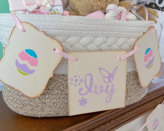 Custom Easter basket banner, garland, easter basket name tag