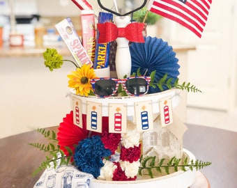 Firecracker Patriotic 4th of July Memorial tiered tray letterboard mini banner garland decoration